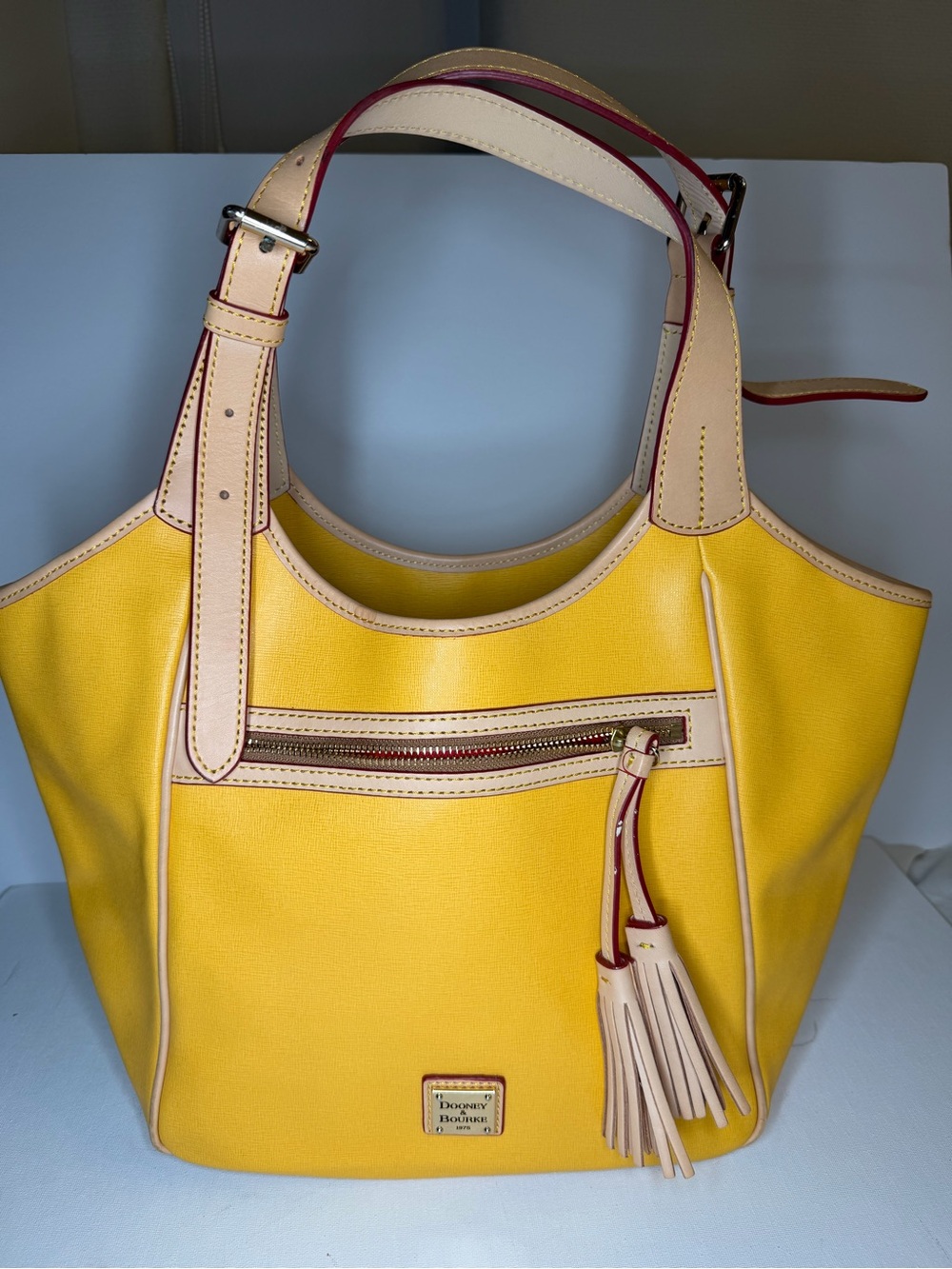 Dooney & Bourke Yellow Leather Shoulder Tote with Tassel